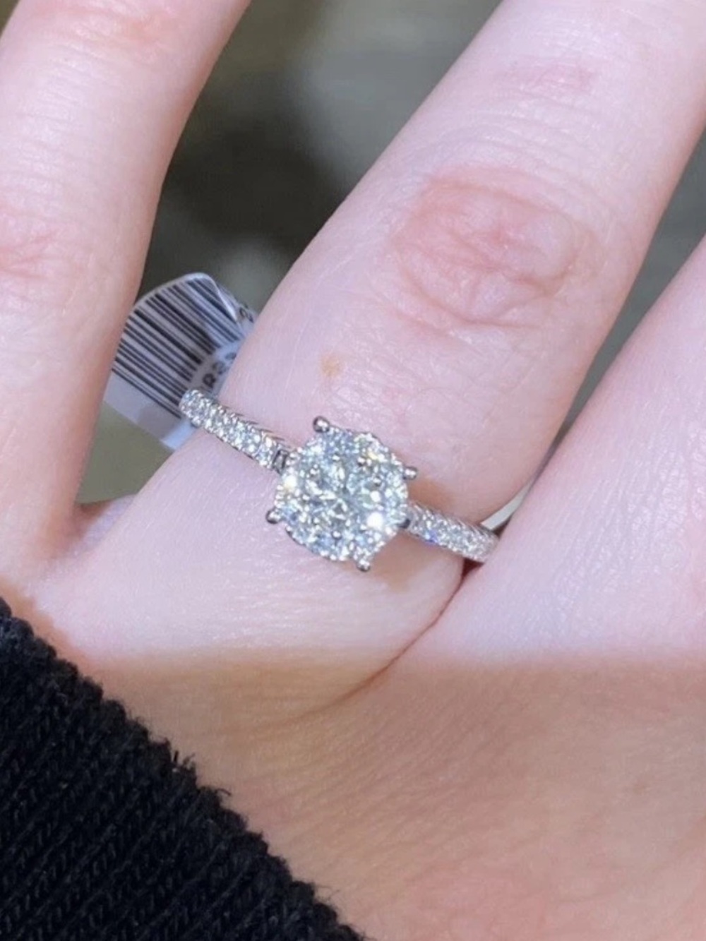 Sparkling White .97CTW Diamond Cluster Ring 14k White Gold Band
